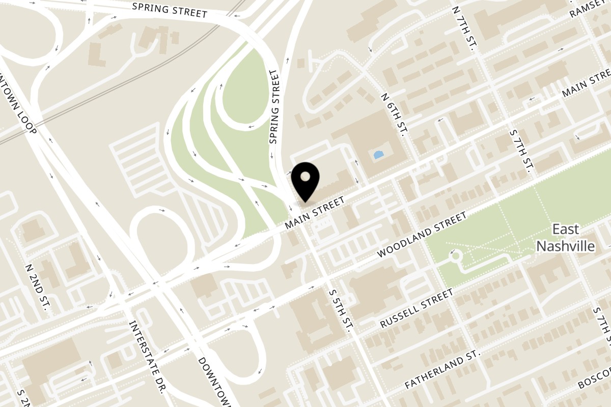 Map showing the location of Noir Kitchen & Cocktails on 501 Main St in Nashville